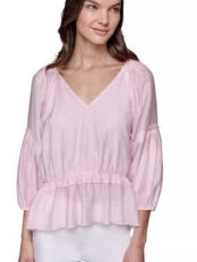 Karl Lagerfeld Light Pink V-Neck Peplum Blouse NWT Size Large